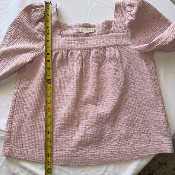 Treasure & Bond Pink Puff Sleeve Cotton-Blend Square Neck Blouse M - Picture 9 of 11